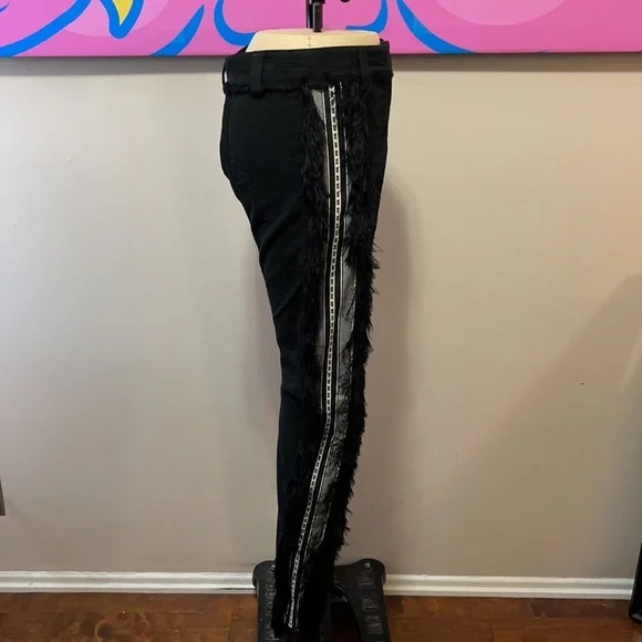 Paco Rabanne Black White Fringe Tuxedo Style Pants - Main Image